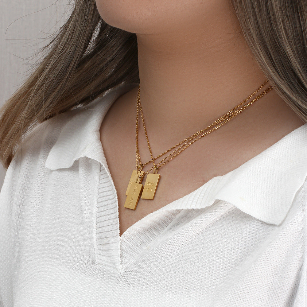 Retro Square Letter Pendant 18k Gold Plated Stainless Steel Necklace