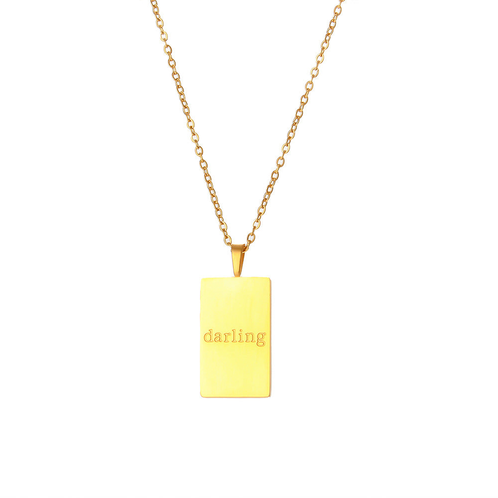 Retro Square Letter Pendant 18k Gold Plated Stainless Steel Necklace