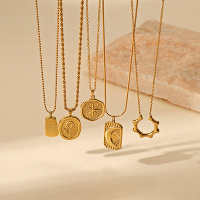 Retro Star Moon Twisted Stainless Steel Pendant Necklace