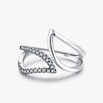 Retro Luxurious Leaf Design Sterling Silver Zircon Inlay Ring
