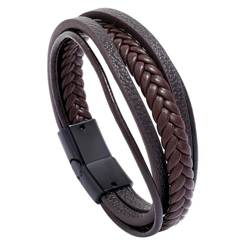 Retro Multilayer Leather Bracelet with Magnetic Buckle for Men