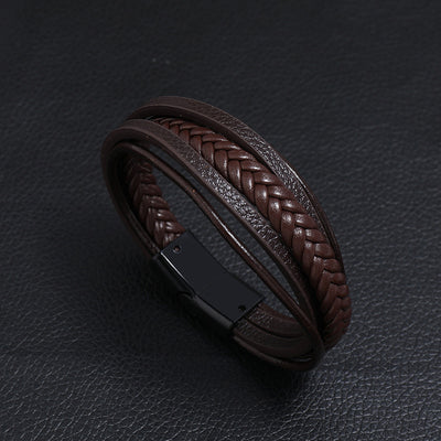 Retro Multilayer Leather Bracelet with Magnetic Buckle for Men
