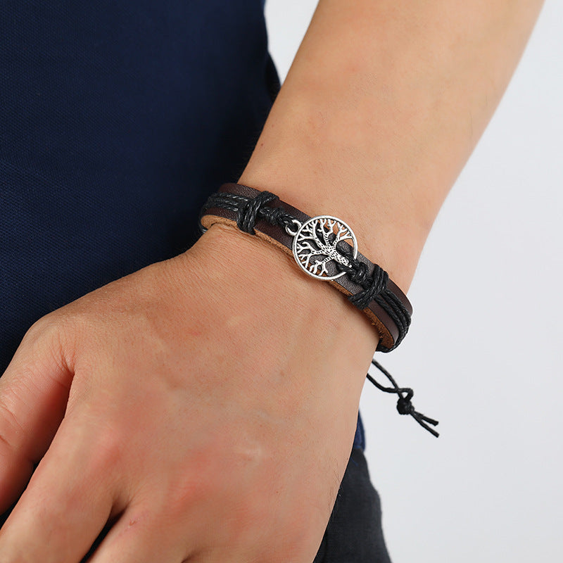 Retro Tree of Life Leather Braided Adjustable Bracelet