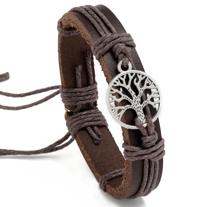 Retro Tree of Life Leather Braided Adjustable Bracelet