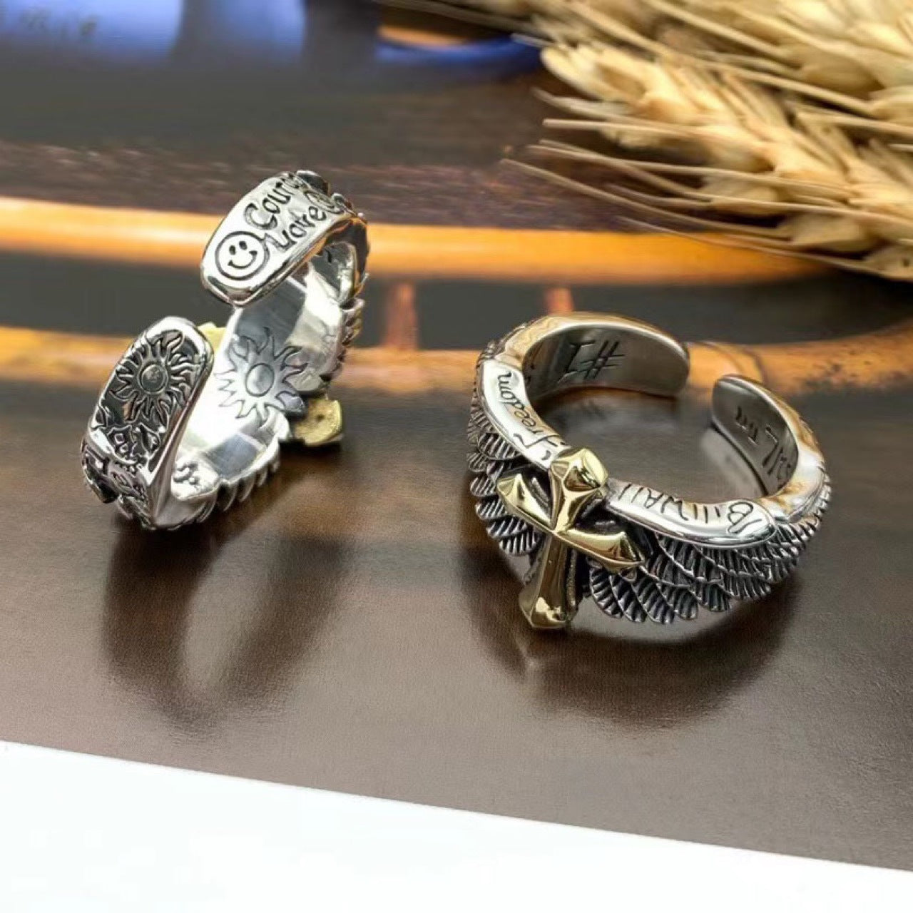 Retro Punk Cross Eagle Dragon Alloy Men's Open Ring - Vintage Hip Hop Style Chinese Inspired Ring