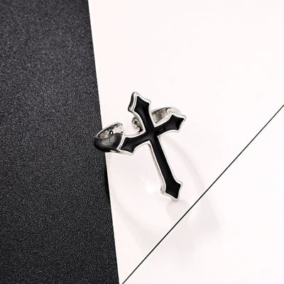 Retro Punk Gothic Black Cross Adjustable Alloy Ring for Men