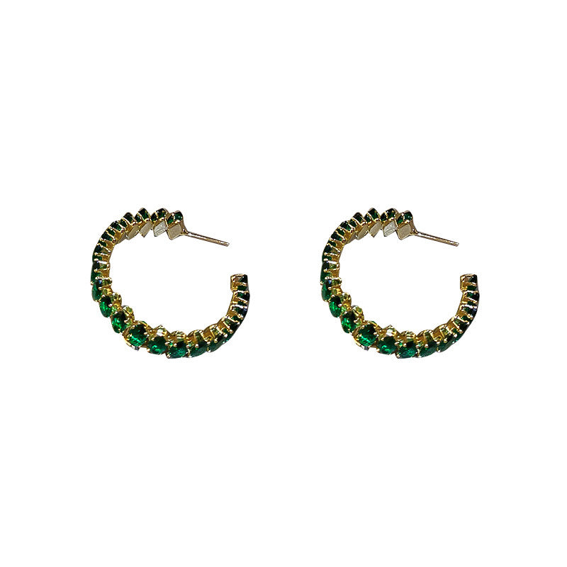 Retro Rhinestone Geometric Hoop Earrings 925 Silver Needle Luxury Statement Jewelry