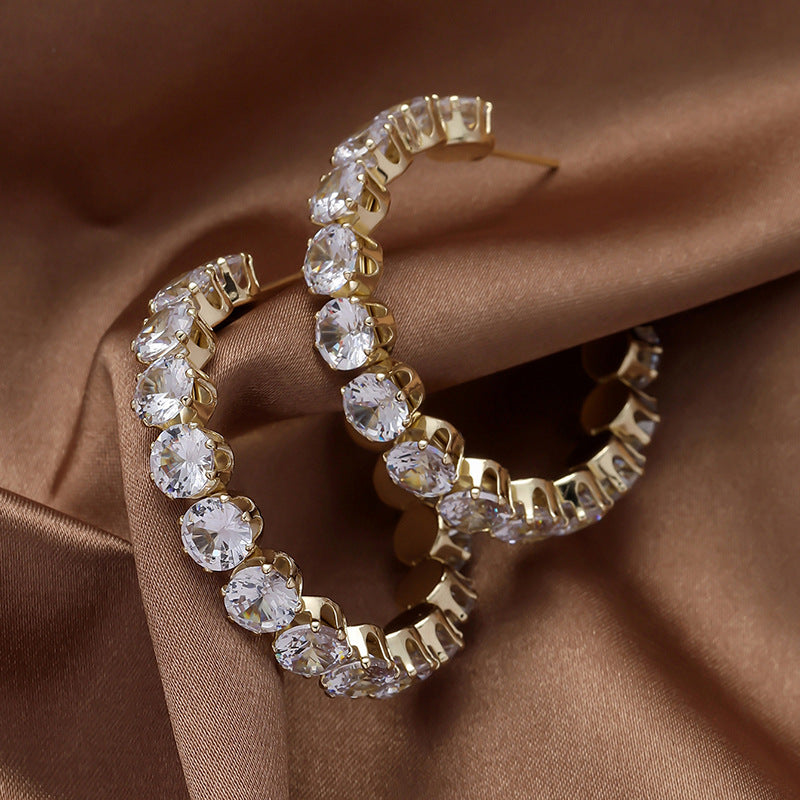 Retro Rhinestone Geometric Hoop Earrings 925 Silver Needle Luxury Statement Jewelry