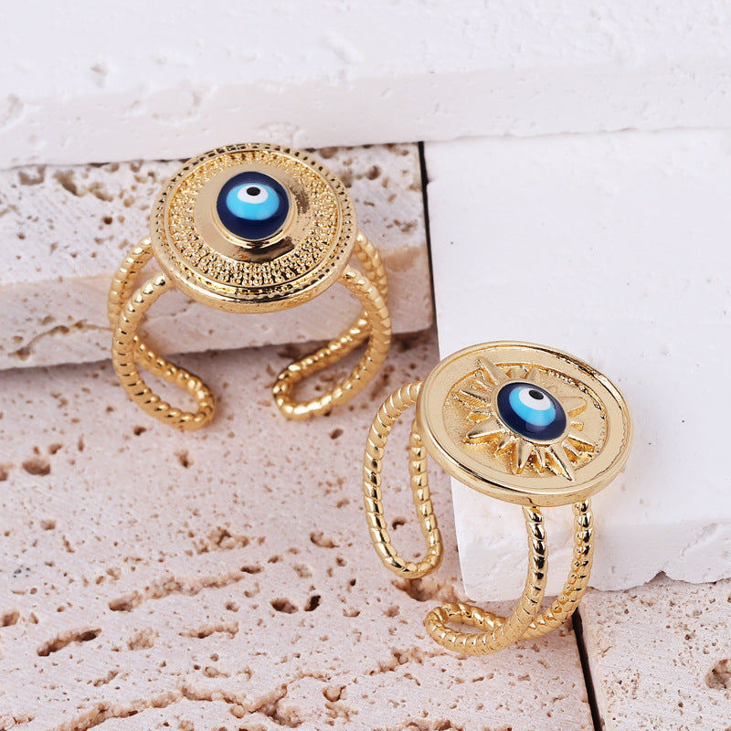 Retro Heart Shape Devil's Eye Enamel Copper Ring