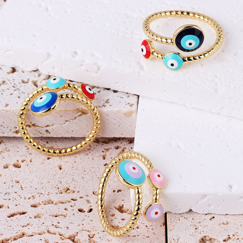 Retro Heart Shape Devil's Eye Enamel Copper Ring