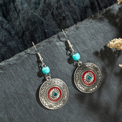 Retro Bohemian Oval Turquoise Tassel Alloy Earrings