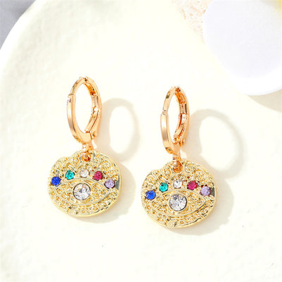 Retro Multi-color Devil's Eye Zircon Inlaid Metal Drop Earrings