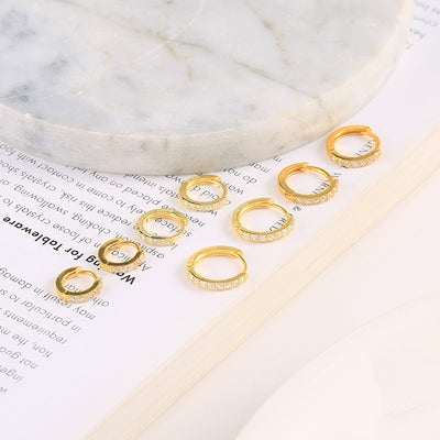 Retro Minimalist Rhinestone Inlay Round Metal Hoop Earrings for Women