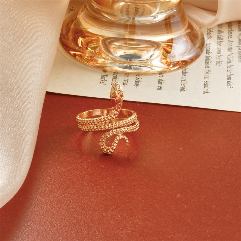 Retro Punk Open Snake Ring - Unique Copper Wrap Design