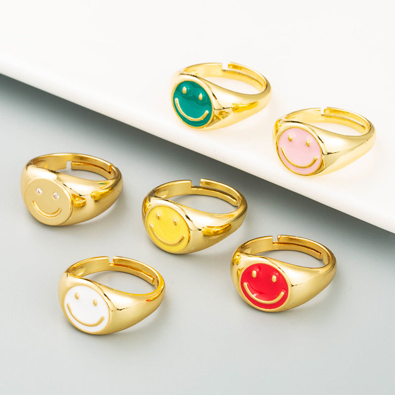 Retro Smiley Face Gold Plated Open Ring