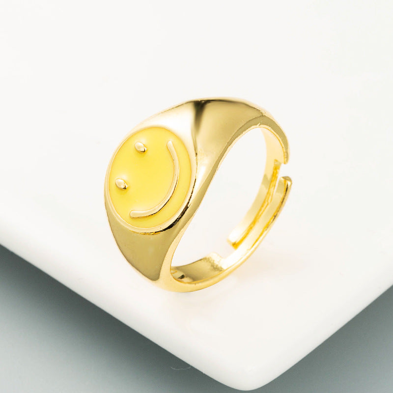 Retro Smiley Face Gold Plated Open Ring