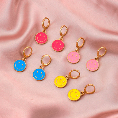 Retro Smiley Face Oil Drop Earrings - Minimalist Metal Hoop Jewelry for Women