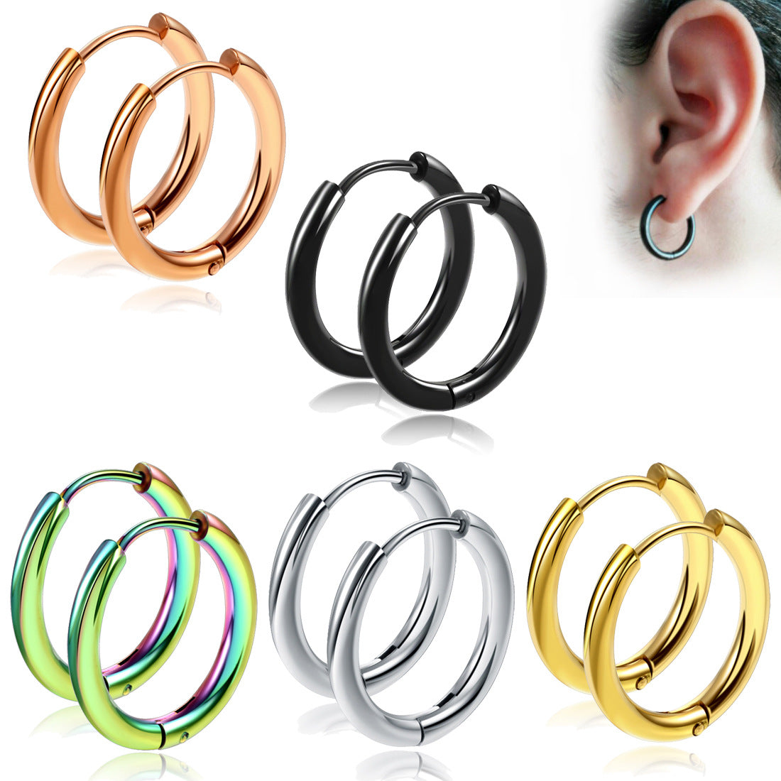 Retro Stainless Steel Plated Hoop Earrings for Men and Women