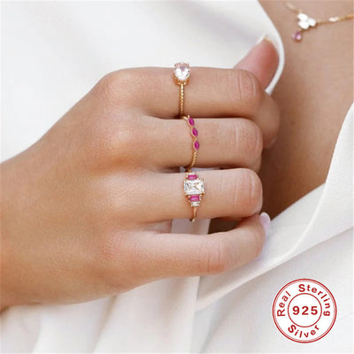 Retro Square Oval Butterfly Sterling Silver Zircon Ring with Mini Floral Bouquet Design