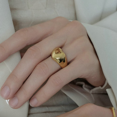 Retro 18k Gold Plated Stainless Steel Heart Ring