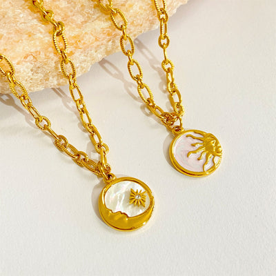 Retro Sun Moon Star Gold Plated Pendant Necklace with Cubic Zirconia
