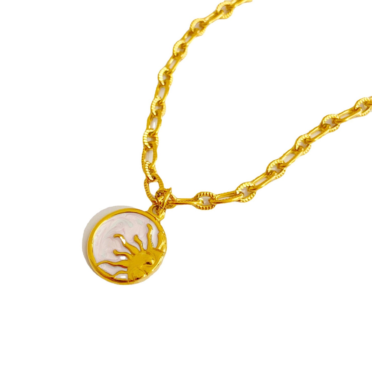 Retro Sun Moon Star Gold Plated Pendant Necklace with Cubic Zirconia