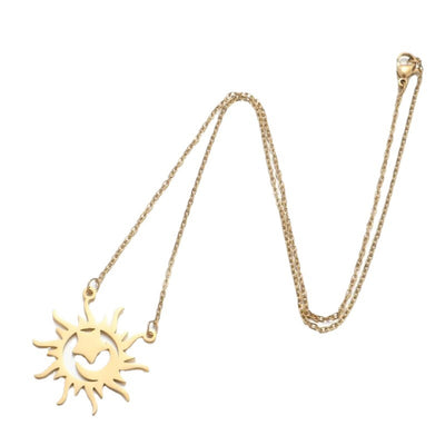 Retro Sun and Moon Geometric Pendant Necklace in Titanium Steel