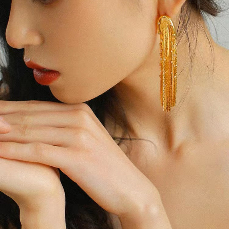 Retro Rhinestone Tassel Drop Earrings for Women