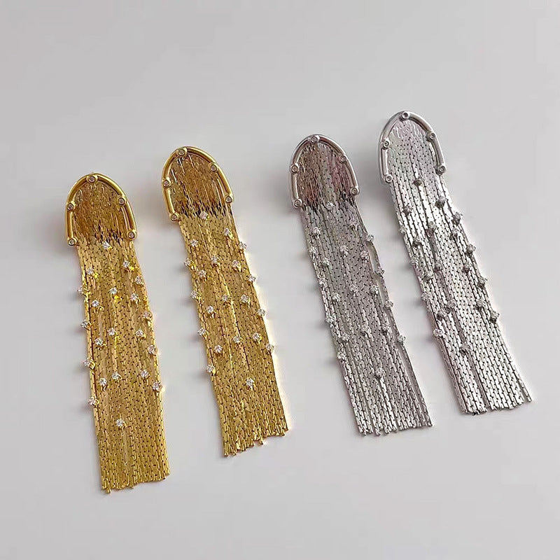 Retro Rhinestone Tassel Drop Earrings for Women