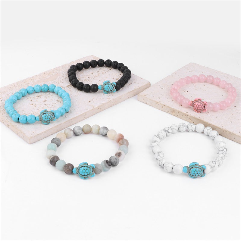 Retro Tortoise Agate and Natural Stone Beaded Bracelet