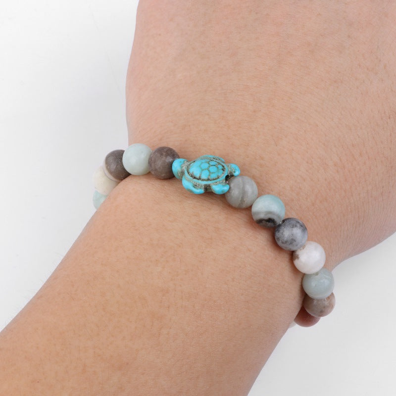 Retro Tortoise Agate and Natural Stone Beaded Bracelet
