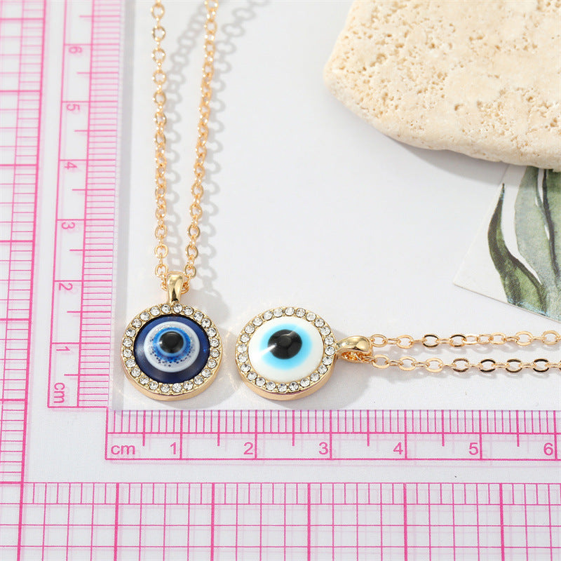 Retro Turkish Eye Pendant Necklace with Rhinestone Accents