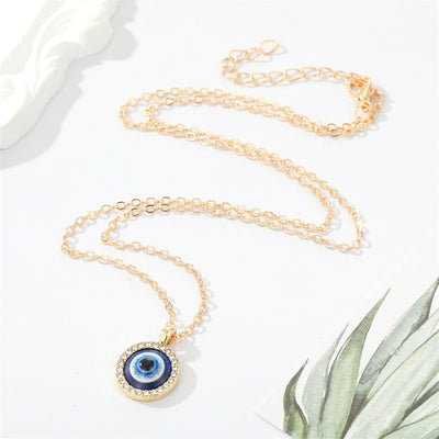 Retro Turkish Eye Pendant Necklace with Rhinestone Accents