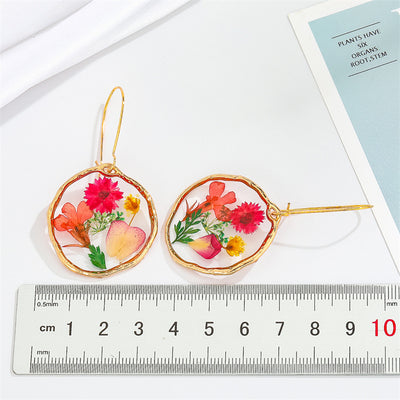 Retro Transparent Resin Dried Flower Earrings with Ear Hook
