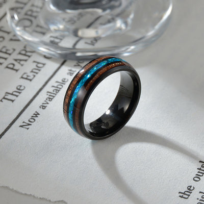 Retro U Shape Titanium Steel Inlay Abalone Shell Ring