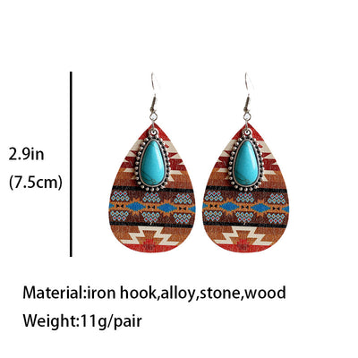 Retro Bohemian Turquoise Inlay Drop Earrings for Women