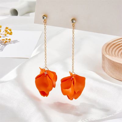 Rhinestone Petal Leaf Tassel Earrings - Fashion Statement Jewelry for Women