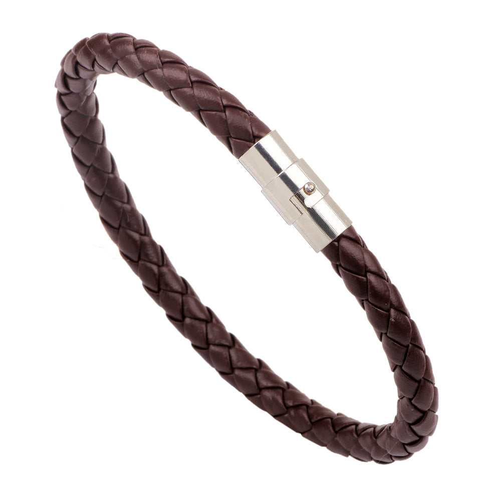 Rotating Magnetic Clasp Woven Snake Pattern Leather Bracelet