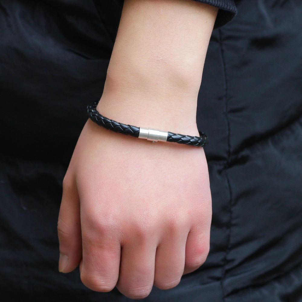 Rotating Magnetic Clasp Woven Snake Pattern Leather Bracelet