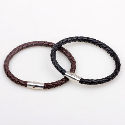 Rotating Magnetic Clasp Woven Snake Pattern Leather Bracelet