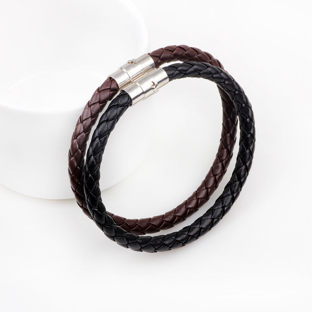 Rotating Magnetic Clasp Woven Snake Pattern Leather Bracelet
