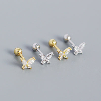 S925 Sterling Silver Butterfly Zircon Screw Back Stud Earrings