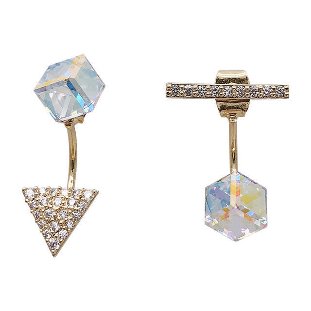 S925 Silver Needle Asymmetric Crystal Earrings & French Vintage Floral Dress Set for Women