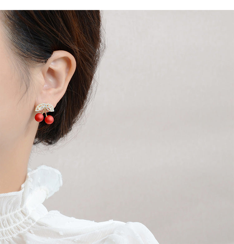 S925 Silver Needle Red Cherry Stud Earrings