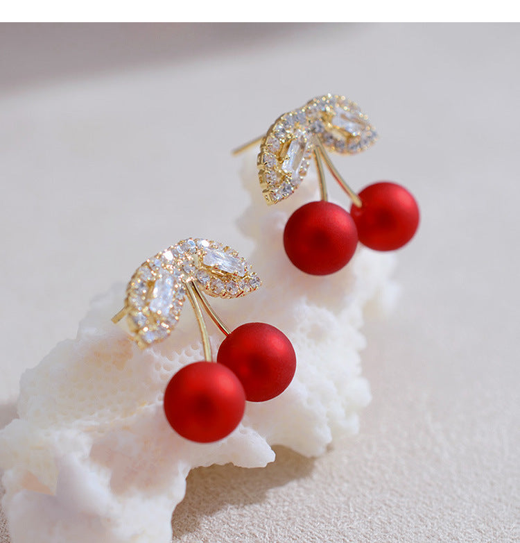 S925 Silver Needle Red Cherry Stud Earrings