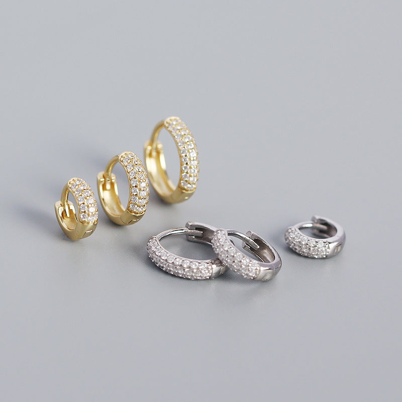 S925 Silver Three-Row Diamond Wide-Faced Ear Cuff Earrings