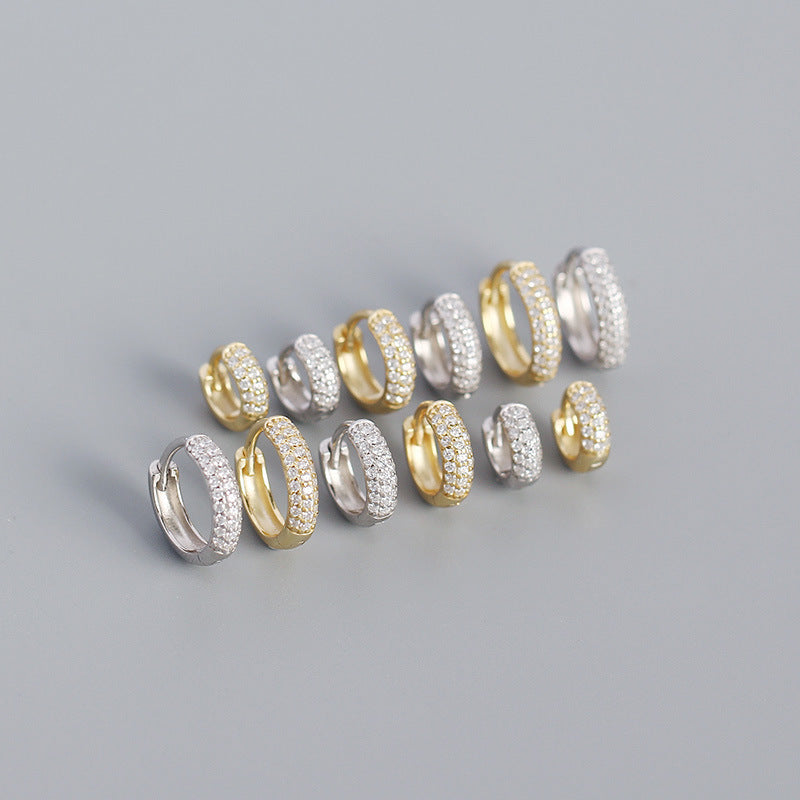 S925 Silver Three-Row Diamond Wide-Faced Ear Cuff Earrings