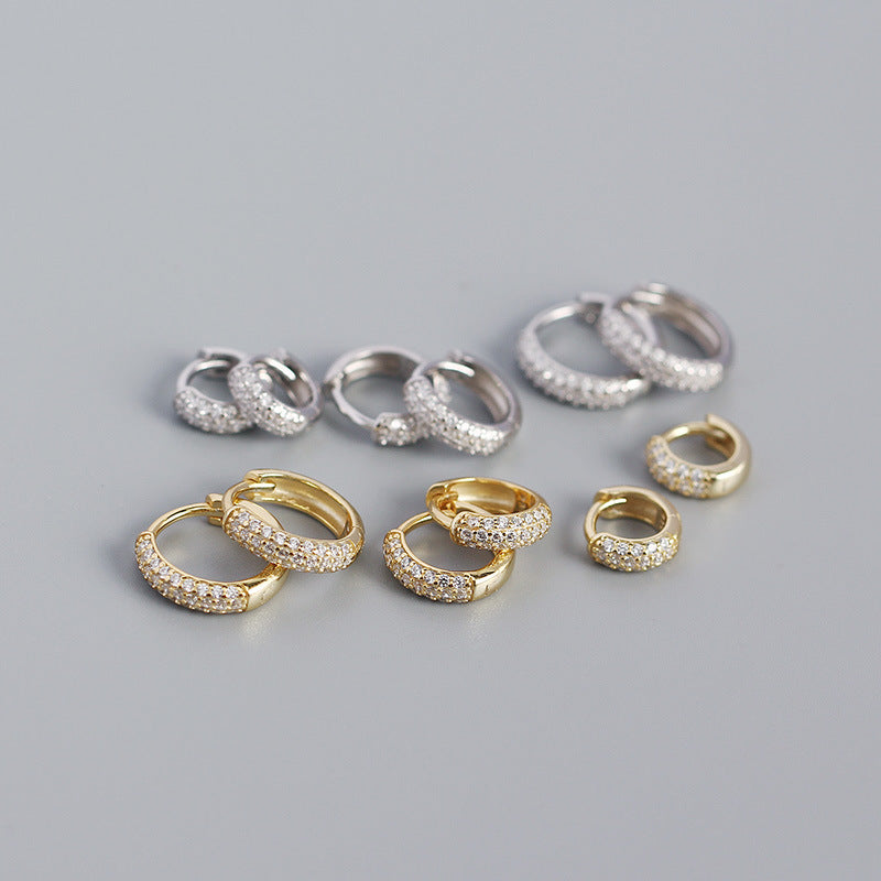 S925 Silver Three-Row Diamond Wide-Faced Ear Cuff Earrings