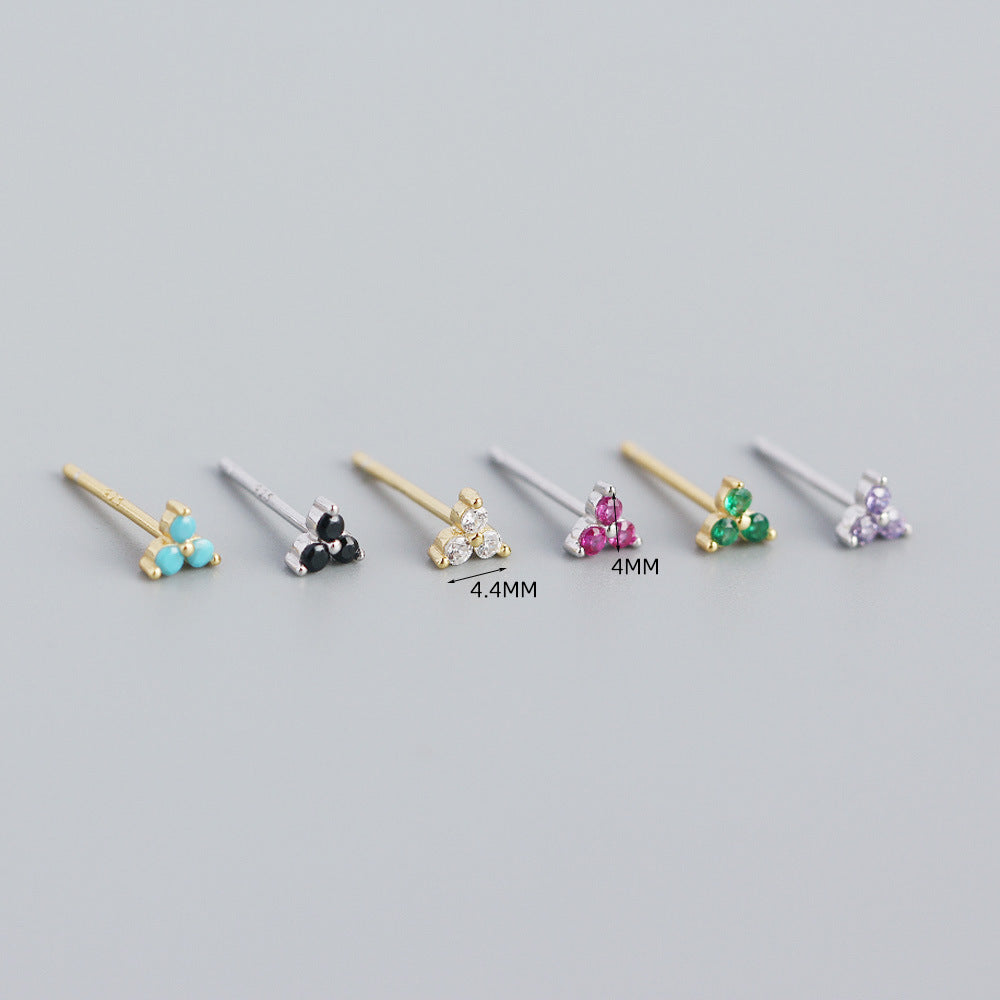 S925 Sterling Silver Geometric Clover Turquoise Earrings