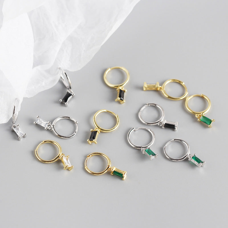 S925 Sterling Silver Minimalist Geometric Rectangular Zircon Earrings